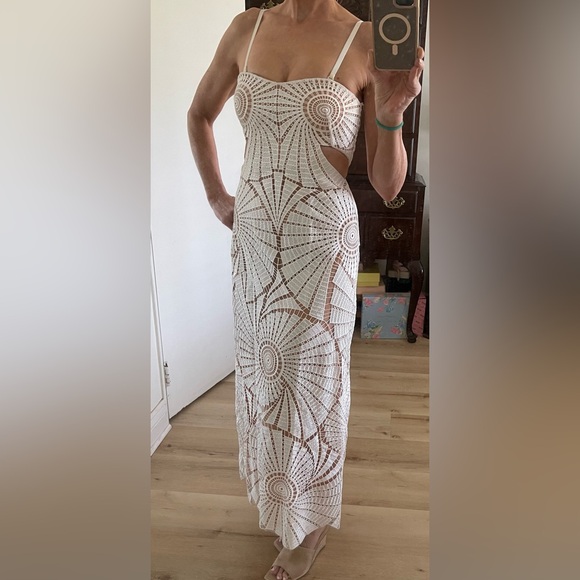 SIMKHAI
Jamie Fossil Guipure Combo Midi Dress in white -  NWT - size 6 - Picture 12 of 12